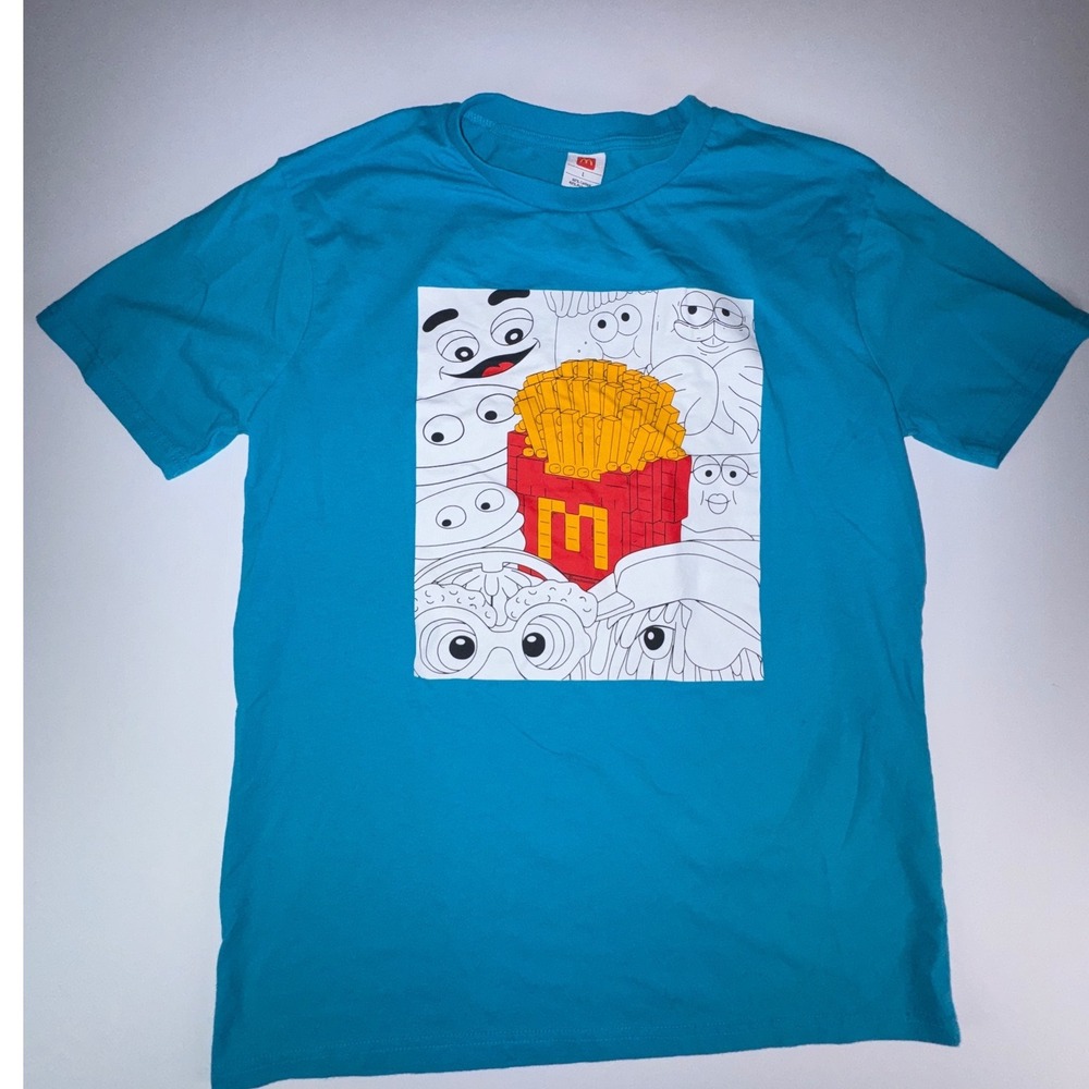 McDonalds French Fries Graphic T-Shirt Blue Short Sleeve Crewneck Large